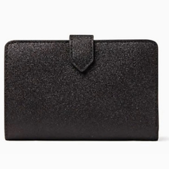 Kate Spade ♠️ Black Glimmer Glitter Medium Wallet - Picture 2 of 9